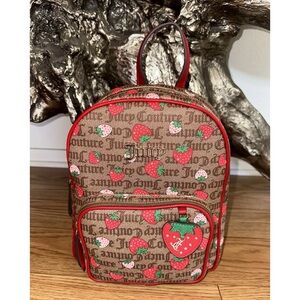 Juicy Couture Freshly Picked Strawberry Charm Chestnut Chino Logo Backpack 🍓